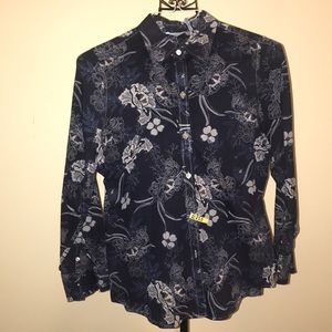 Blue floral print blouses
